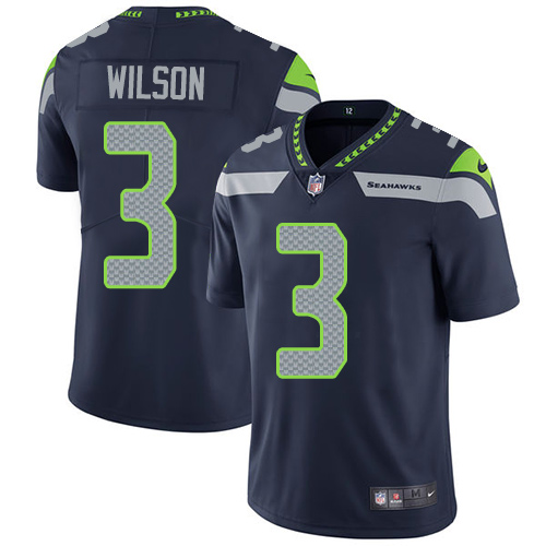 Nike Seahawks #3 Russell Wilson Steel Blue Team Color Youth Stitched NFL Vapor Untouchable Limited Jersey - Click Image to Close